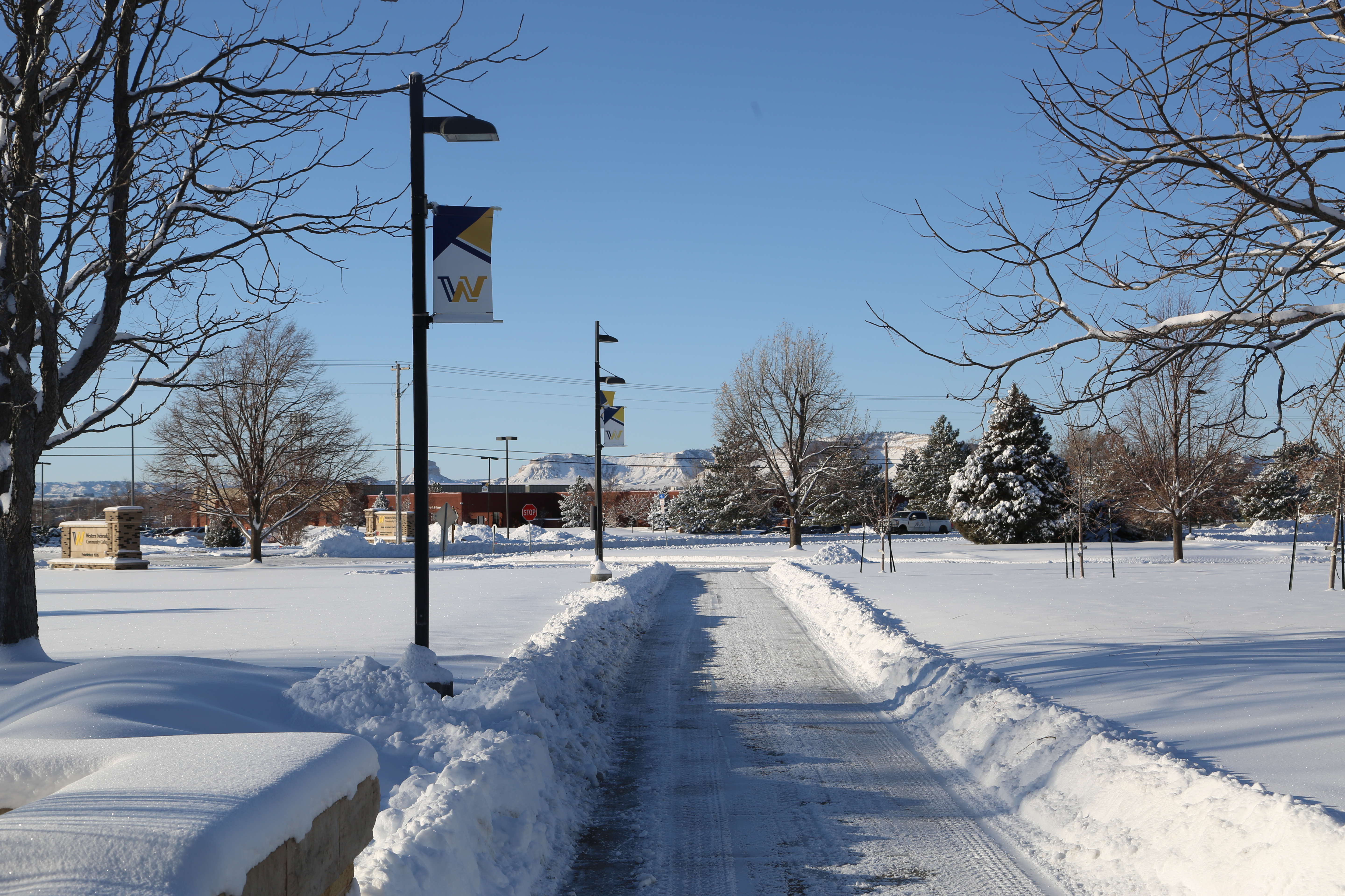 Scottsbluff Campus Pathway with Snow